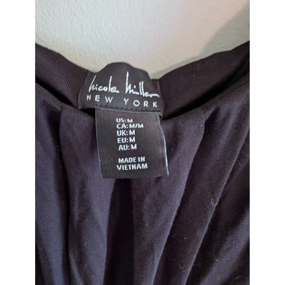 Nicole Miller New York Black High Low Maxi Dress Medium Jersey Pleated Shelf Bra - Picture 3 of 9
